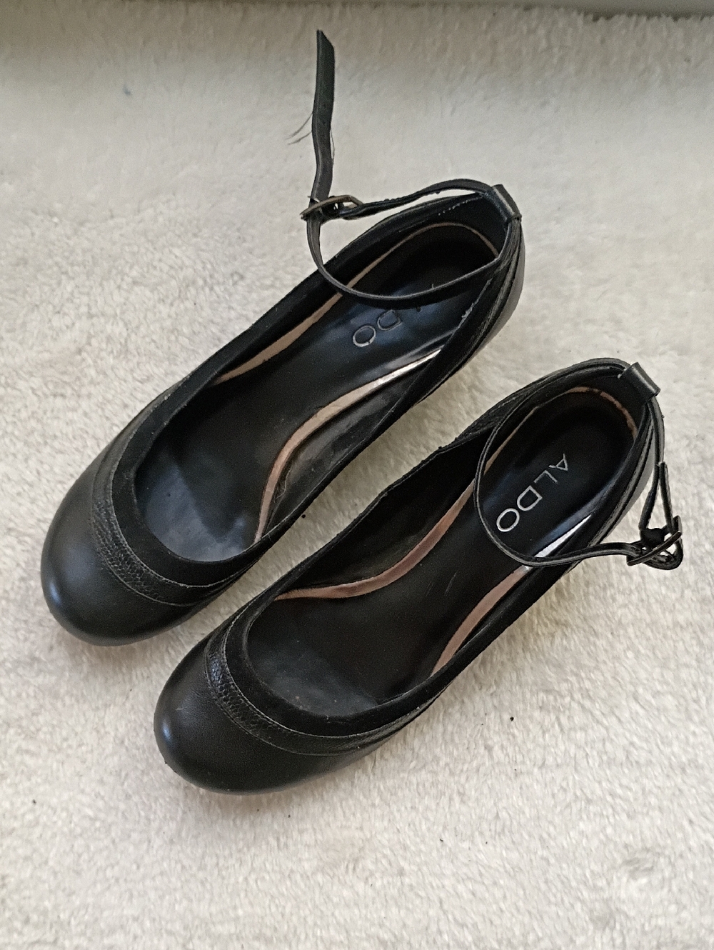 ALDO Black Ankle-Strap Round-Toe Flats